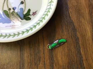 Vintage Miniature Green Chatelaine Pocket Knife Pendant Tiny Retractable Blade