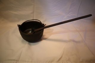 Set Of Vintage Cast Iron Melting Pot Cauldron And Ladle Lead Metal Smelting