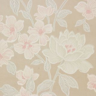 1950s Vintage Wallpaper Pink And White Flowers On Beige