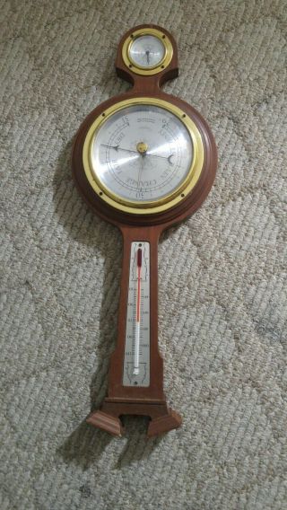 Vintage 21 1/2” Taylor Banjo Wood & Brass Wall Barometer Weather Station,  Usa