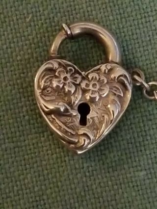 Vintage Walter Lampl Sterling Silver Repousse Floral Lock With Chain & Clasp