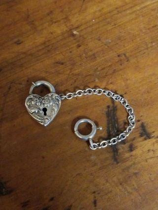 VINTAGE WALTER LAMPL STERLING SILVER REPOUSSE FLORAL LOCK WITH CHAIN & CLASP 3