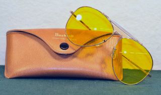 Vintage Bushnell Aviator Shooting Glasses In Case Yellow Lenses Bausch & Lomb