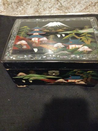 Vintage Asian Musical Jewelry Box Made In Japan With Mirror & Boxes That Open