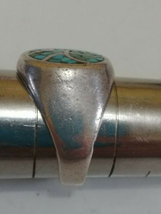 Vintage Southwestern Old Pawn Sterling Silver Inlaid Turquoise Ring size 11 1/4, 2