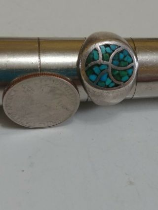 Vintage Southwestern Old Pawn Sterling Silver Inlaid Turquoise Ring size 11 1/4, 3