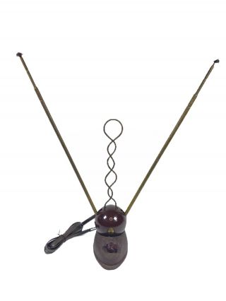 Vintage Tv Antenna - Telescoping Rabbit Ears - Iron Base & Bakelite - ‘50s
