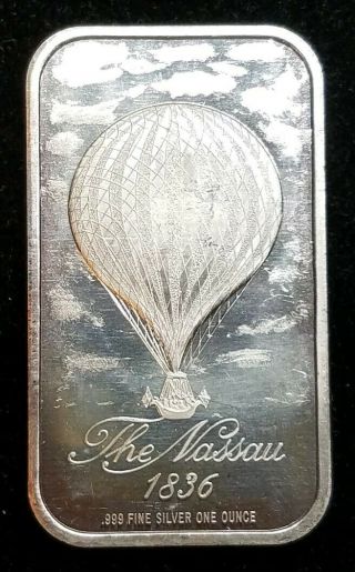 One Troy Ounce.  999 Silver Art Bar - 1836 Vintage The Nassau Hot Air Balloon