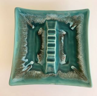 Vintage Ceramic Swirl Drip Ashtray Mid Century Modern Made Usa Turquoise Green