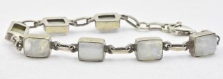 Vintage Sterling Silver Mexico Clear To Blue Square Opal Ladies Bracelet