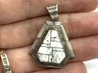 Vintage Navajo Al Sterling Silver White Buffalo Turquoise Channel Inlay Pendant
