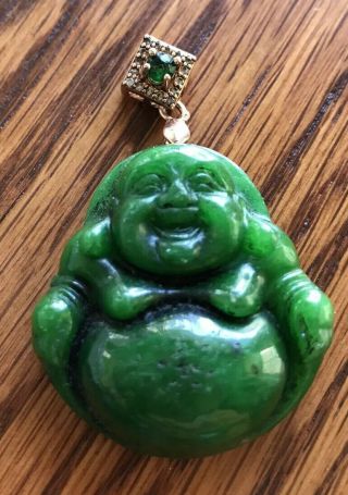 Green Jade Tibet Buddhist Happy Buddha Amulet Pendant Vintage -
