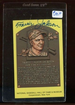Yellow Hall Of Fame Plaque Postcard Auto Autographed Signed Travis Jackson