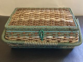 Vintage Dritz Sewing Basket Box Mid Century Woven Wicker Japan