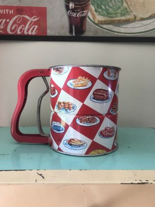 Vintage Flour Sifter Red And White Checks