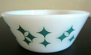 Federal Milk Glass Turquoise Atomic Stars Cereal Bowl Vintage Hard To Find