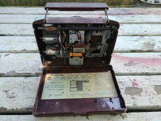 Vintage RCA Victor Portable Tube Radio Model B - 411 Brown Swirl 1950s 3