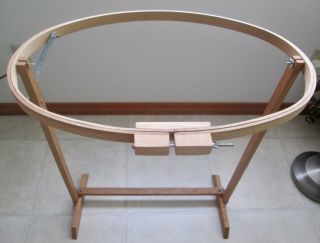 Vintage 1980s Wood Oval Unbranded Quilting Embroidery 17 " X 26 " Hoop Floor Stand
