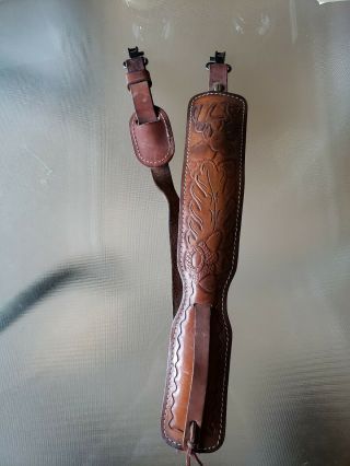 Vintage Hunter Co Stamp Leather Rifle Gun Sling Buck Deer Stag W/ Swivels 38”