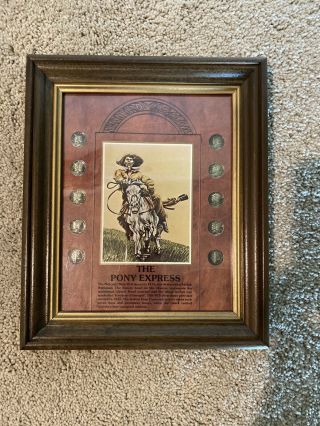 The Pony Express Mercury Head Silver Dime 10 Coin Set In Wood - Vintage Framed