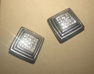 Christian Dior Vintage Swarovski Crystal Silver Tone Square Cut Clip On Earrings