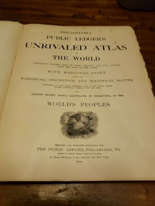 Philadelphia Public Ledger ' s Unrivaled Atlas of the World,  1899 Hardback - 2