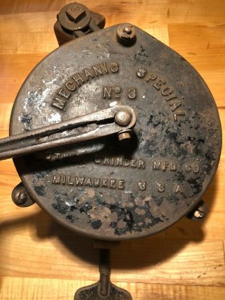 Luther Mfg Co No 3.  Hand Crank Grinder Vintage Tool Mechanics Special Primitive