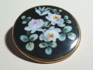 LG Vintage Hand Painted Floral Porcelain Button - Signed & Dated Backmark 2