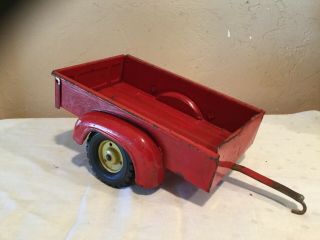 Vintage Tru Scale Pressed Steel Two Wheel Wagon - Yellow Rims 3