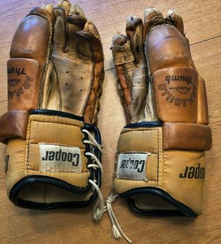 Vintage Cooper Hockey Tan Adult Hockey Gloves 17 Transition Leather And Nylon