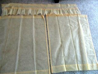 Nwot Vtg Yellow Sheer Flocked Swiss Dot Fabric 2 Cafe Curtain Panels & 1 Valance