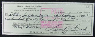 Sam Snead Pga Hall Of Fame - 1975 Hand Signed Personal Check Cancelled 149344