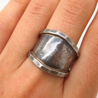 Vtg 925 Sterling Silver Hammered Finish Wide Ring Size 8.  5