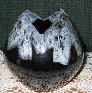 Vintage Anna Van Briggle Black W/ White Drip Tulip Vase - Bowl