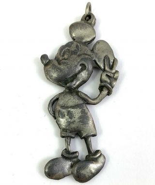 Vintage Mickey Mouse Necklace Pendant Peace Sign Heavy Metal Costume Jewelry