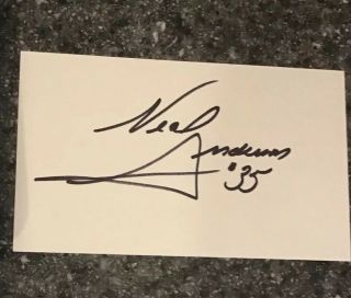 Neal Anderson Auto Signed 3 X 5 Index Card Chicago Bears