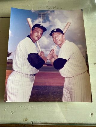 Vintage Mickey Mantle & Roger Maris 8x10 Color Photo Ny Yankees Of Mlb Hof Rare