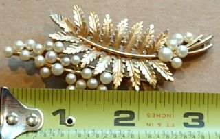 Trifari Vintage Costume Gold - Tone Pearl Holly Pin Brooch 3.  0 " X 1.  5 "
