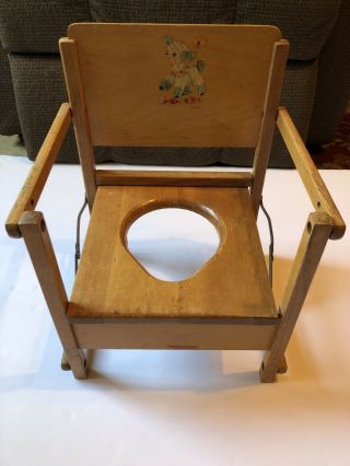 Vintage Hedstrom Collapsible Wooden Potty Chair Baby Lamb