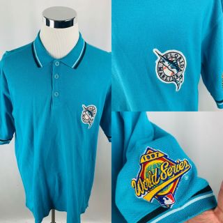 Vintage 1997 Florida Marlins Mlb World Series Champions Polo Shirt Mens Xl