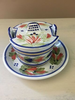 Vintage Quimper Henriot France Butter Tub Jam Jelly And Plate Handpainted