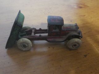 Vintage Arcade Cast Iron Dump Truck Red & Green White Tires