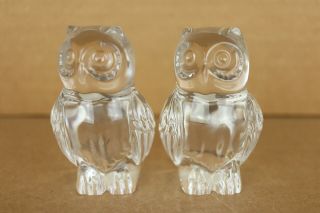 Vintage Princess House W.  Germany Lead Crystal Clear Glass Owl Paperweight Pair