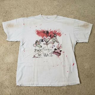 Vintage Pink Floyd T - Shirt The Wall Xl Trashed White 1982 Paint Stains