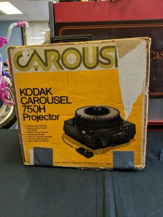 Vintage Kodak Carousel 750h Slide Projector & Slide Tray & Remote For Part
