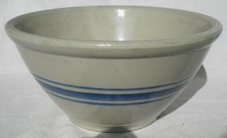 Antique Vintage Red Wing 3 Blue Bands Stoneware Salt Glazed Bowl 8 "