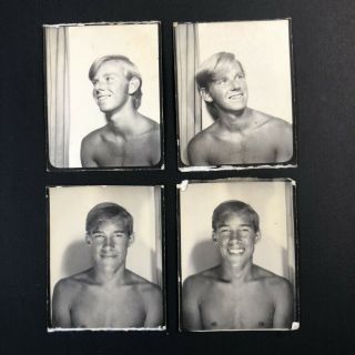 Vintage Photograph Photo Booth Handsome Blonde Young Man Shirtless 60 