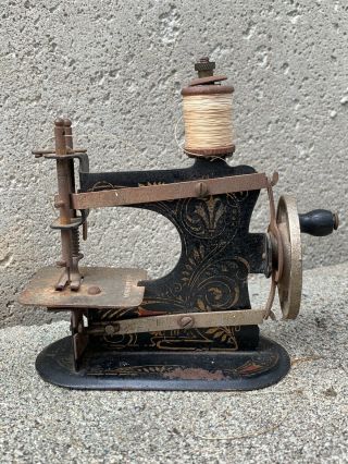 Antique Vintage Casige German Made Childs Tin Toy Sewing Machine Hand Crank