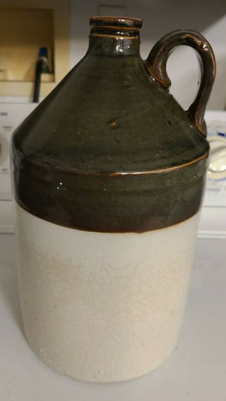 Antique Vintage 1 Gallon Moonshine Whiskey Crock Jug - Brown On Beige