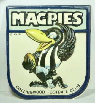 Vintage 1976 Vfl Collingwood Football Club Magpies Plastic Wall Picture Afl Old